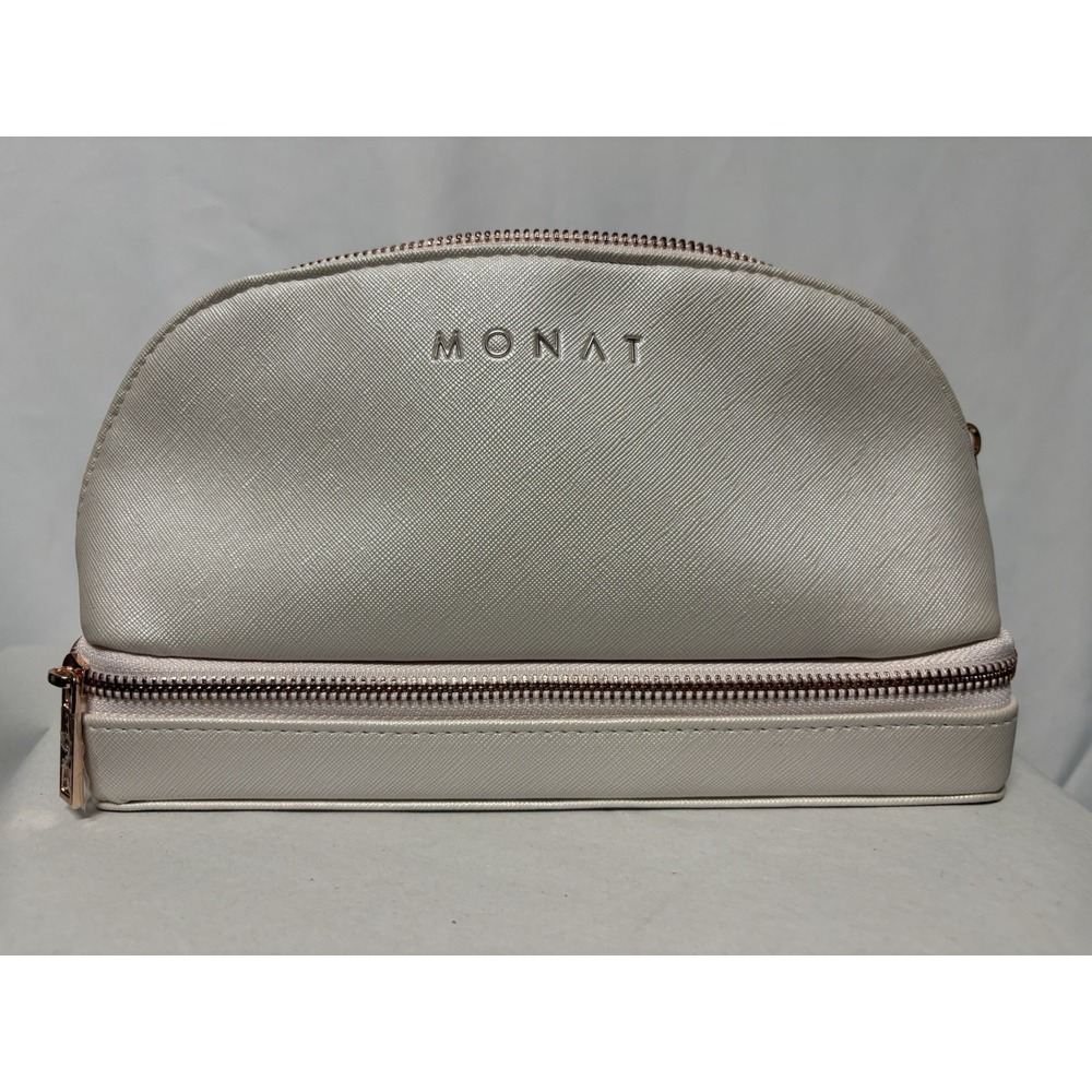 MONAT Travel Jewelry Case Organizer Beige faux Leather Rose Gold Zip
